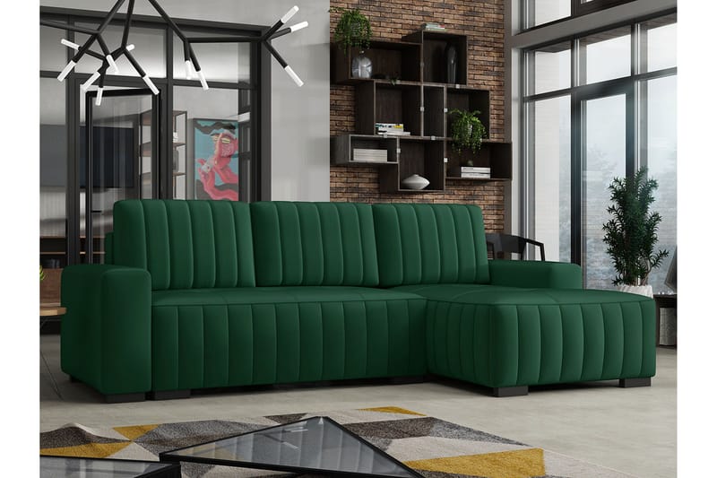 Esher 3-seters Hjørnesofa Høyre - Plysch/Grønn - Møbler - Sofaer - Sovesofaer