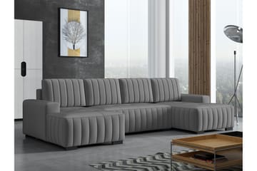 Esher Sovesofa med Dobbel Sjeselong 4-seter i Plysj - Mørkegrå - Møbler - Sofaer - Sovesofaer