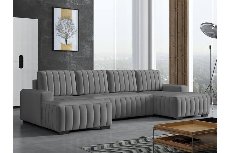 Esher Sovesofa med Dobbel Sjeselong 4-seter i Plysj - Mørkegrå - Møbler - Sofaer - Sovesofaer