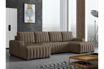 Esher Sovesofa med Dobbel Sjeselong 4-seter i Plysj - Brun - Møbler - Sofaer - Sovesofaer
