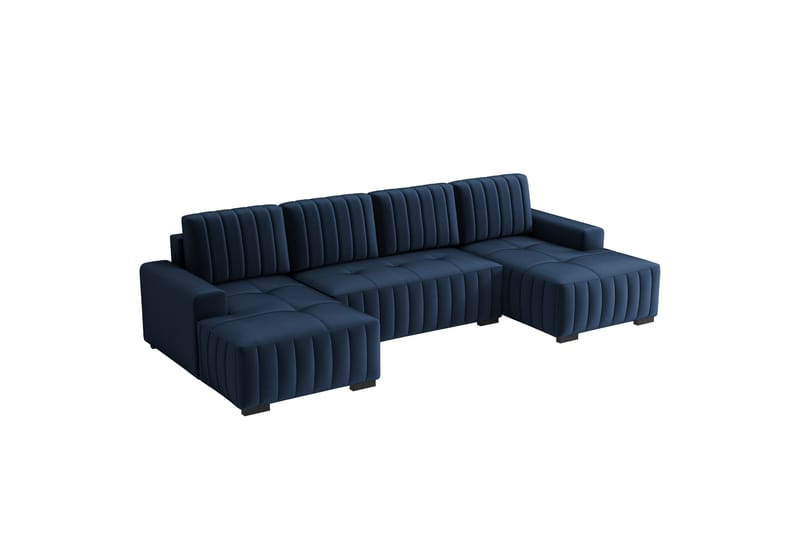 Esher Sovesofa med Dobbel Sjeselong 4-seter i Plysj - Marineblå - Møbler - Sofaer - Sovesofaer