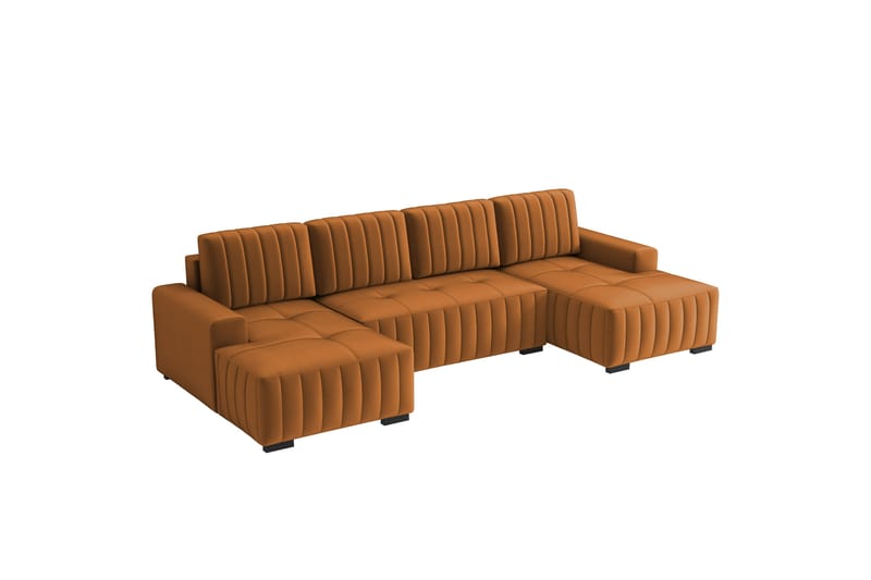 Esher Sovesofa med Dobbel Sjeselong 4-seter i Plysj - Oransje - Møbler - Sofaer - Sovesofaer