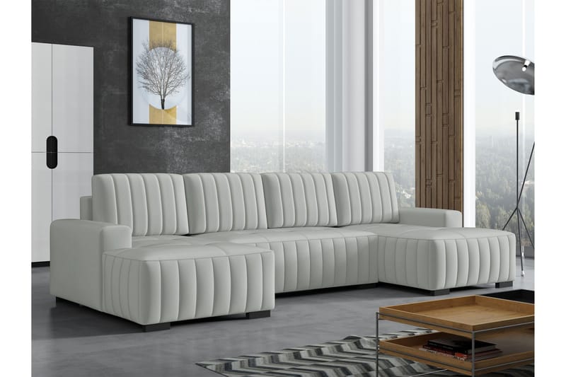 Esher Sovesofa med Dobbel Sjeselong 4-seter i Plysj - Grå - Møbler - Sofaer - Sovesofaer