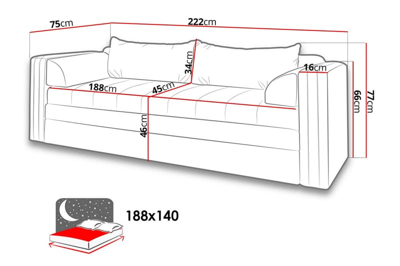 Euforia 3-seter Sovesofa 140x188 cm med Oppbevaring i Stoff - Brun - Møbler - Sofaer - Sovesofaer