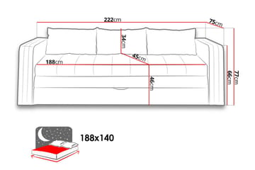 Euforia 3-seter Uttrekkbar Sovesofa 140x188 cm med Oppbevaring i Stoff - Antrasitt - Møbler - Sofaer - Sovesofaer