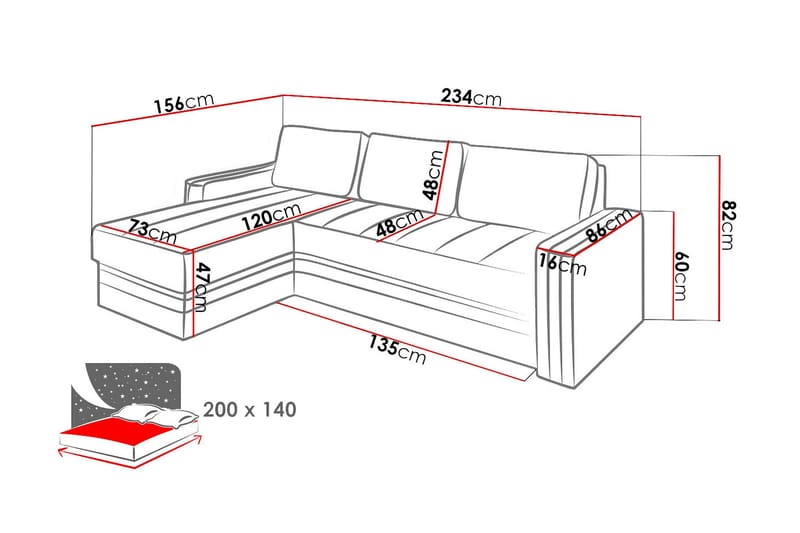 Euforia Divansovesofa 234x156x82 cm - Møbler - Sofaer - Sovesofaer