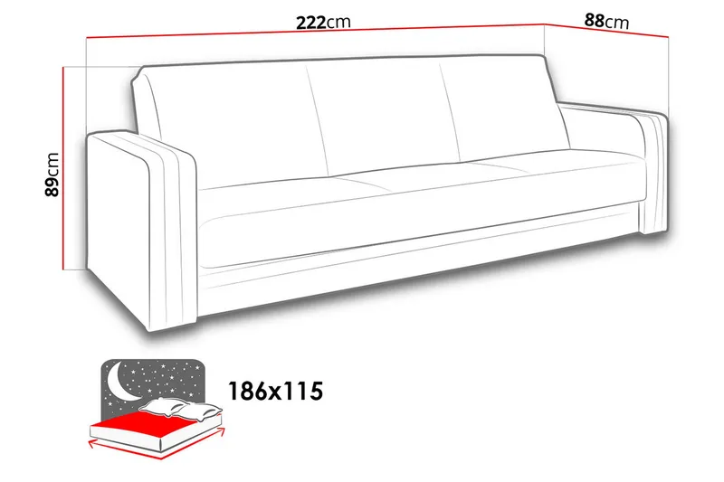 Euforia Sovesofa 222x88x89 cm - Møbler - Sofaer - Sovesofaer