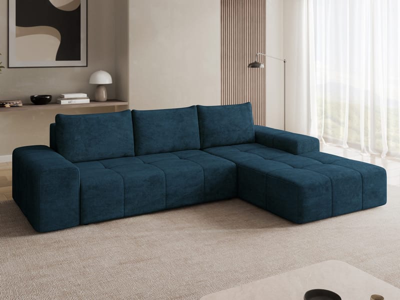 Falor 3-seters sovesofa med divan, høyrevendt - blå - Møbler - Sofaer - Sovesofaer
