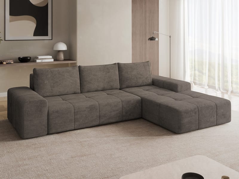 Falor 3-seters sovesofa med divan, høyrevendt - brun - Møbler - Sofaer - Sovesofaer