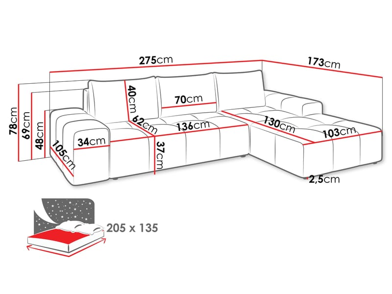 Falor 3-seters sovesofa med divan, venstrevendt - blå - Møbler - Sofaer - Sovesofaer