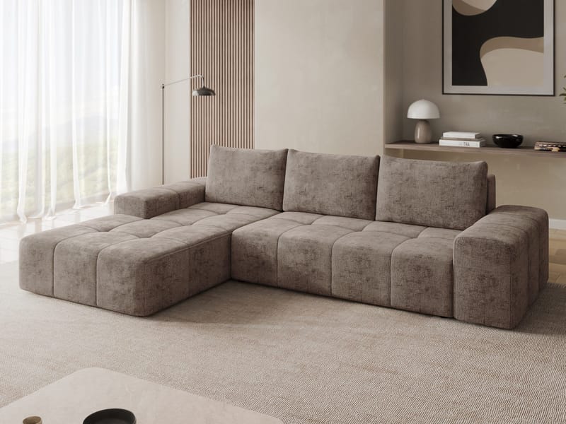 Falor 3-seters sovesofa med divan, venstrevendt - brun - Møbler - Sofaer - Sovesofaer