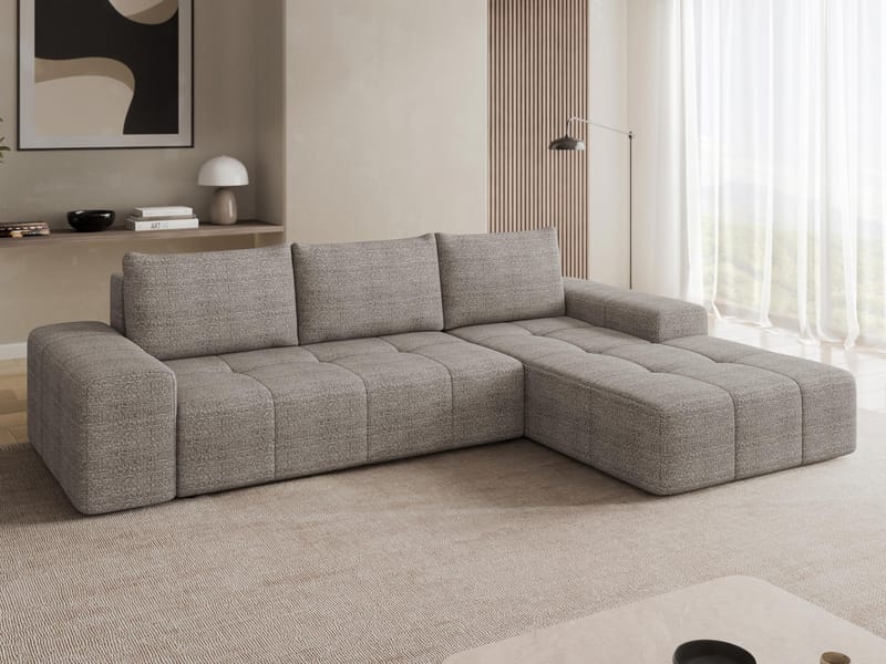 Falor 3-seters sovesofa med sjeselong høyre og oppbevaring - Mørk beige - Møbler - Sofaer - Sovesofaer