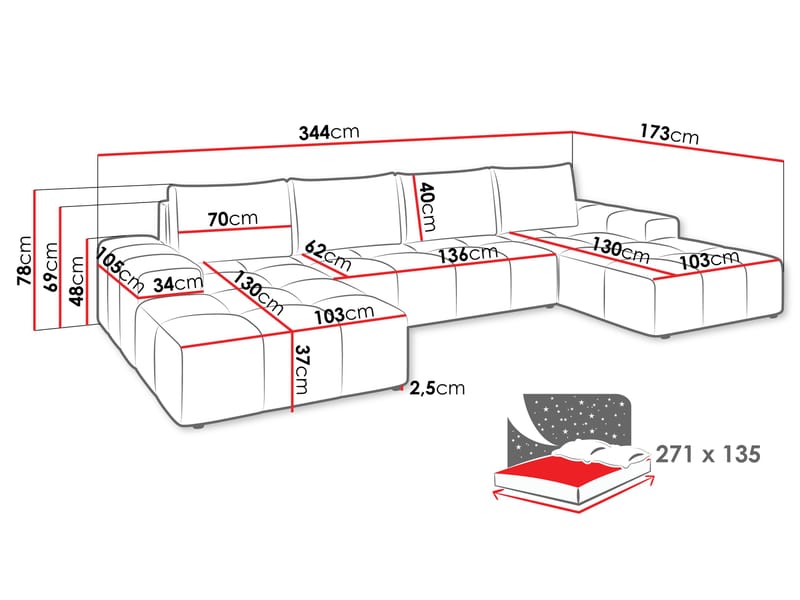 Falor 5-seters U-formet sovesofa - Lys beige - Møbler - Sofaer - Sovesofaer