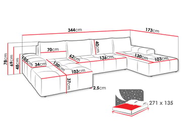 Falor 5-seters U-formet sovesofa - Offwhite - Møbler - Sofaer - Sovesofaer