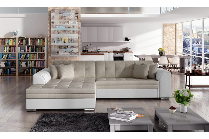 Falseti Sovesofa - Beige/Hvit - Sovesofaer - 4 seters sovesofa