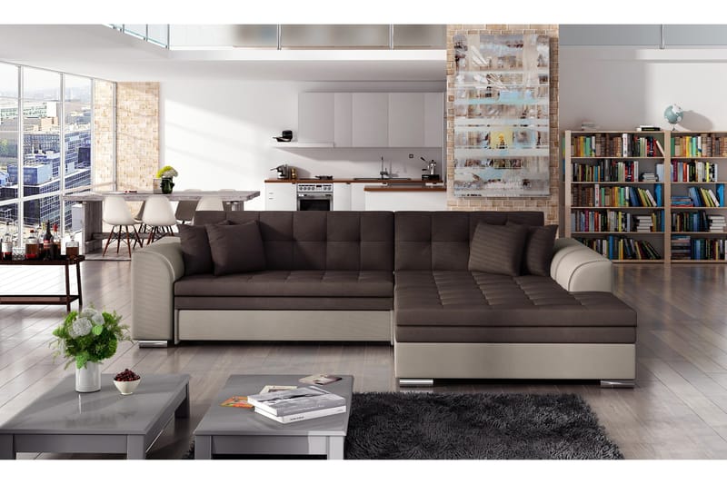 Falseti Sovesofa med Divan - Brun/Beige - Møbler - Sofaer - Sovesofaer