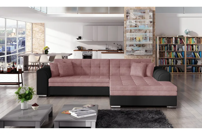 Falseti Sovesofa med Divan, Rosa/Svart
