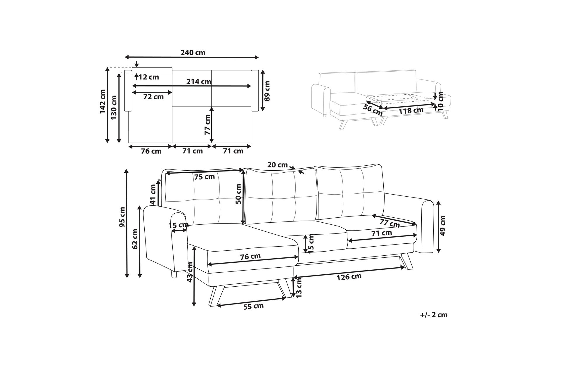 Faustin Hjørnesovesofa 3-seter - Beige/Lyst tre - Møbler - Sofaer - Sovesofaer