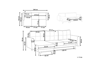 Faustin Hjørnesovesofa 3-seter - Beige/Lyst tre - Møbler - Sofaer - Sovesofaer