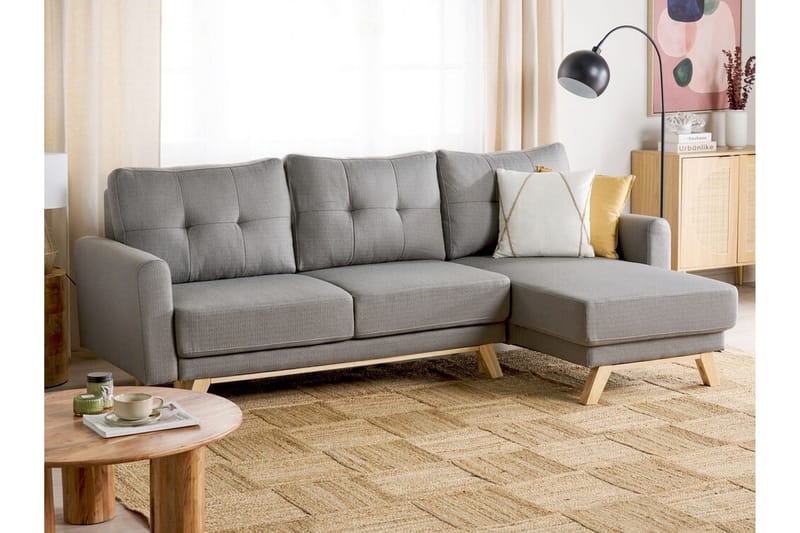 Faustin Hjørnesovesofa 3-seter - Grå/Lyst tre - Møbler - Sofaer - Sovesofaer