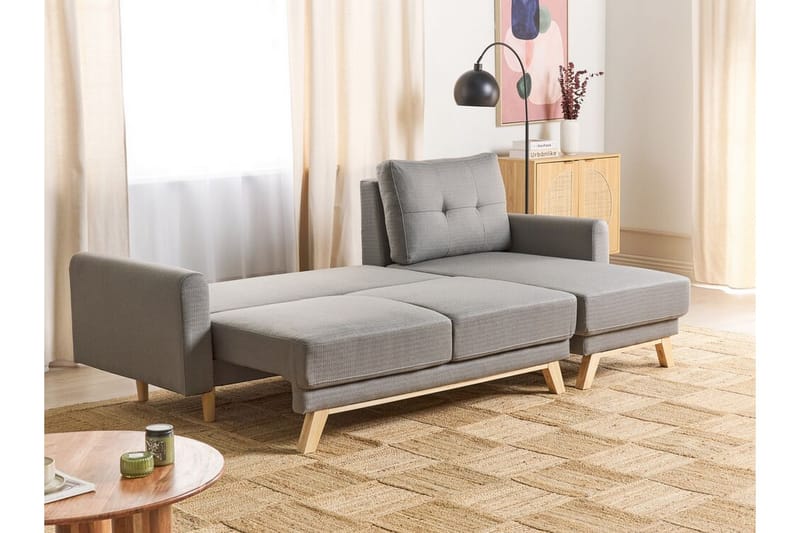 Faustin Hjørnesovesofa 3-seter - Grå/Lyst tre - Møbler - Sofaer - Sovesofaer