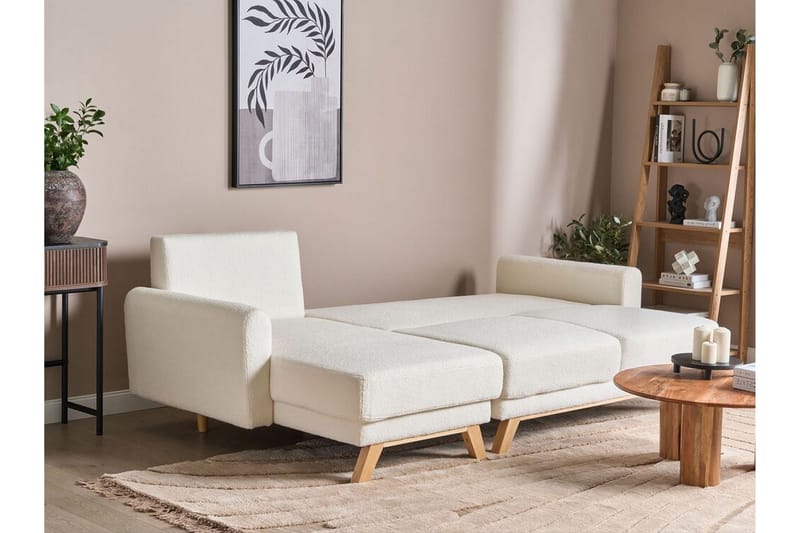 Faustin Hjørnesovesofa 3-seter - Hvit/Lyst tre - Møbler - Sofaer - Sovesofaer