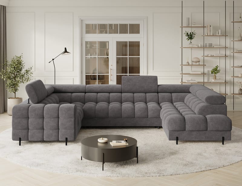 Fectory 6-seters Bubblig hjørnesovesofa med sjeselong og oppbevaring Høyre - Aura 04 - Møbler - Sofaer - Sovesofaer