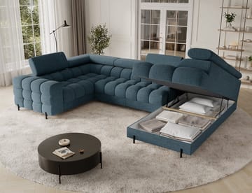 Fectory 6-seters Bubblig hjørnesovesofa med sjeselong og oppbevaring Høyre - Jaffray 40 - Møbler - Sofaer - Sovesofaer