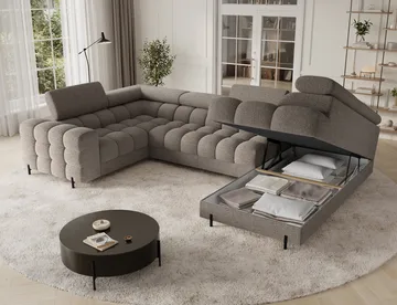 Fectory 6-seters Bubblig hjørnesovesofa med sjeselong og oppbevaring Høyre - Royal 20 - Møbler - Sofaer - Sovesofaer