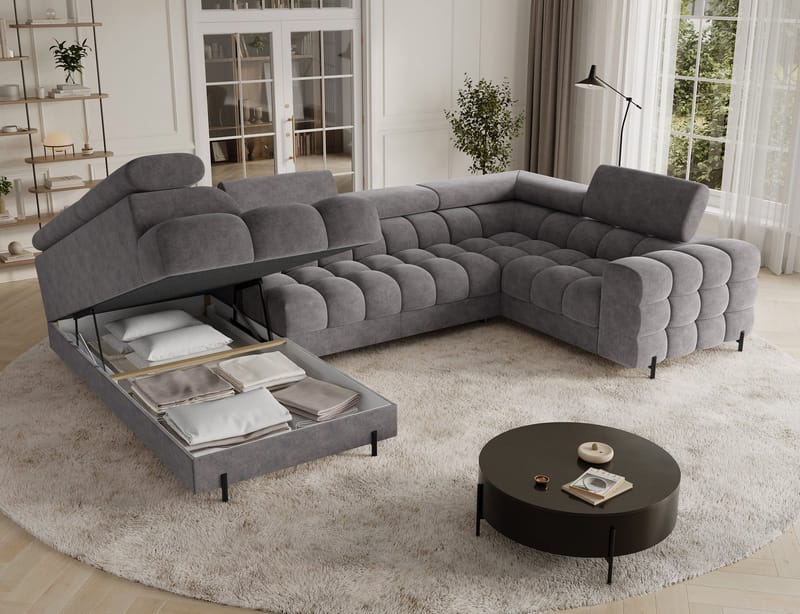 Fectory 6-seters Bubblig hjørnesovesofa med sjeselong og oppbevaring Venstre - Aura 04 - Møbler - Sofaer - Sovesofaer