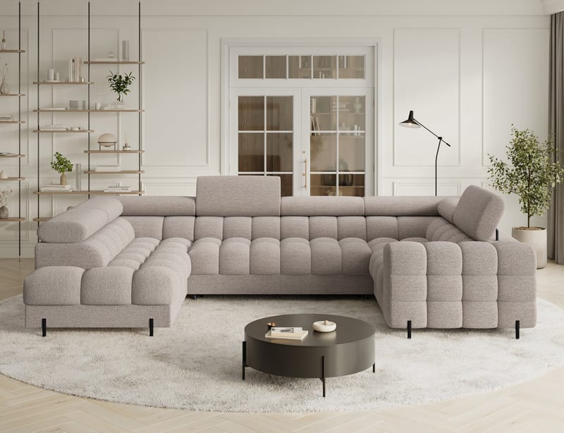 Fectory 6-seters Bubblig hjørnesovesofa med sjeselong og oppbevaring Venstre - Royal 18 - Møbler - Sofaer - Sovesofaer