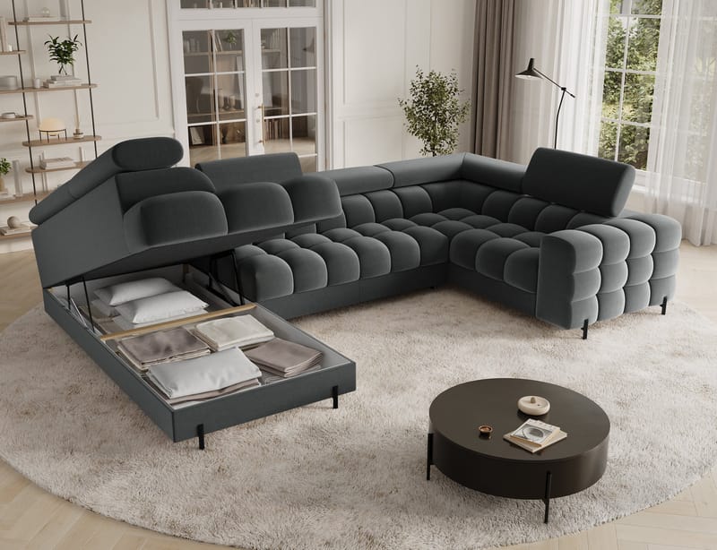 Fectory 6-seters Bubblig hjørnesovesofa med sjeselong og oppbevaring Venstre - Sola 06 - Møbler - Sofaer - Sovesofaer