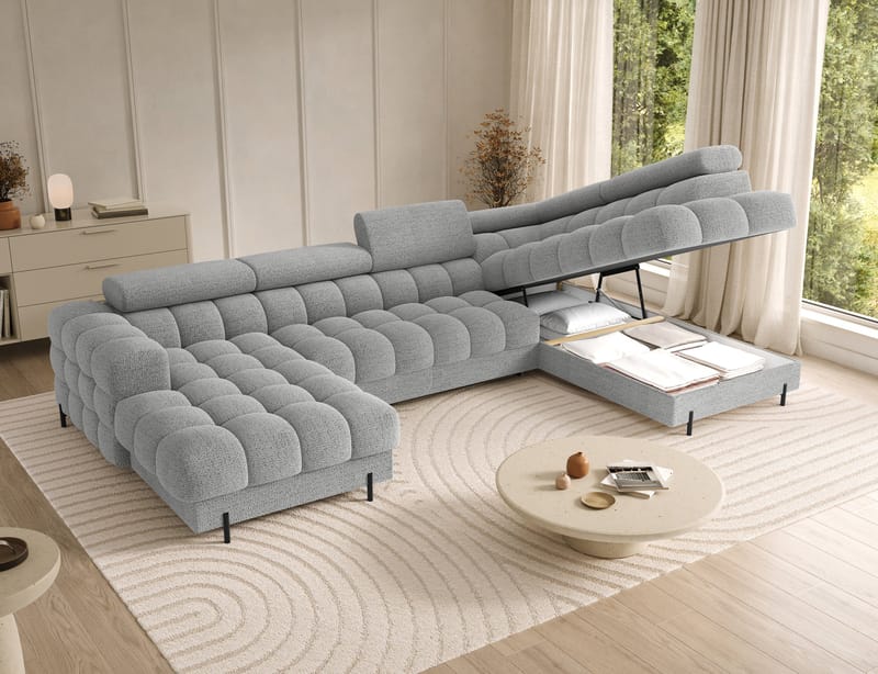 Feraria 6-seters boblete sovesofa med divan og sjeselong, oppbevaring, høyre - Royal 03 - Møbler - Sofaer - Sovesofaer
