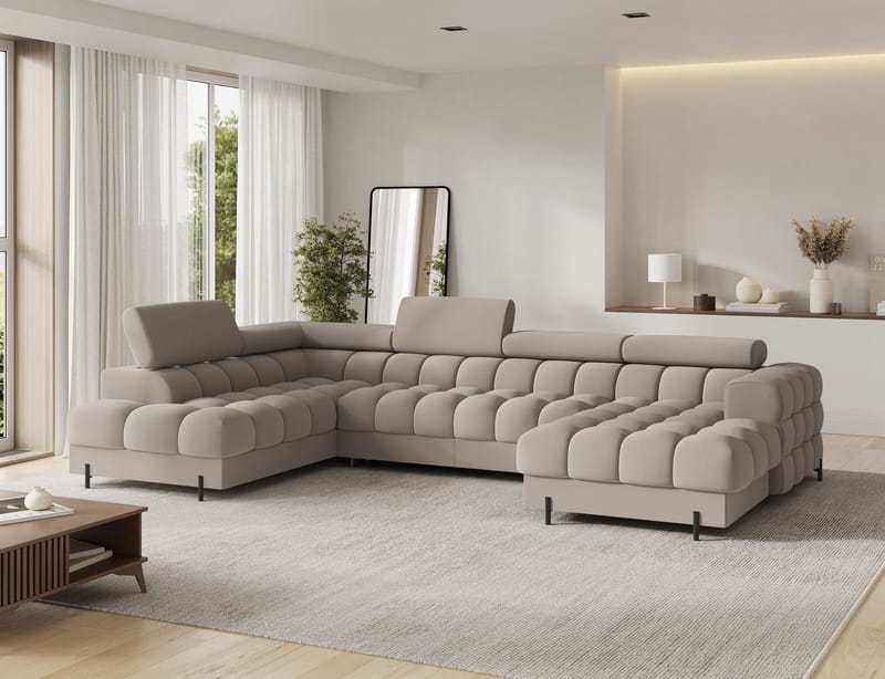 Feraria 6-seters Bubblig sovesofa med divan og sjeselong, oppbevaring Venstre - Sola 18 - Møbler - Sofaer - Sovesofaer