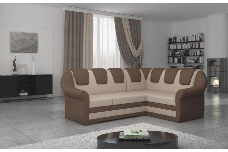 Fica 3-seter Høyre L-formet Hjørnesovesofa i Kunstlær, Beige