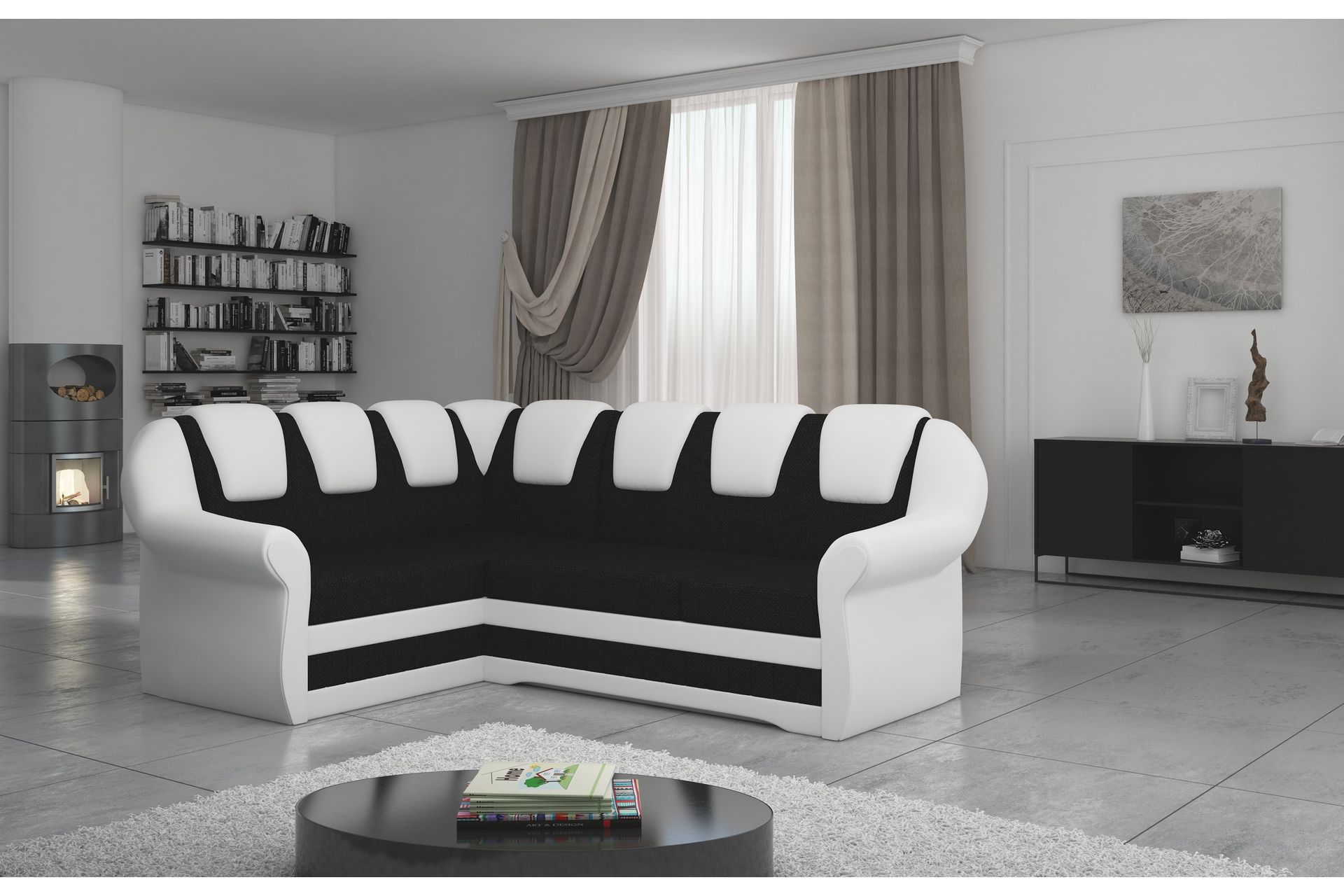 Fica Hjørnesovesofa - Svart/Hvit - Møbler - Sofaer - Sovesofaer