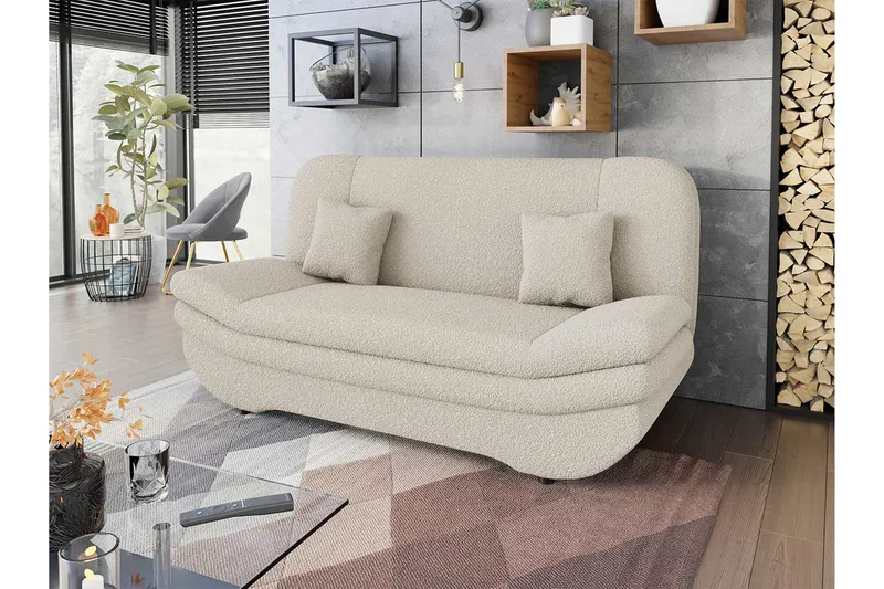 Figurelle 2-seter Rektangulær Sovesofa i Bouclé - Kremhvit - Møbler - Sofaer - Sovesofaer
