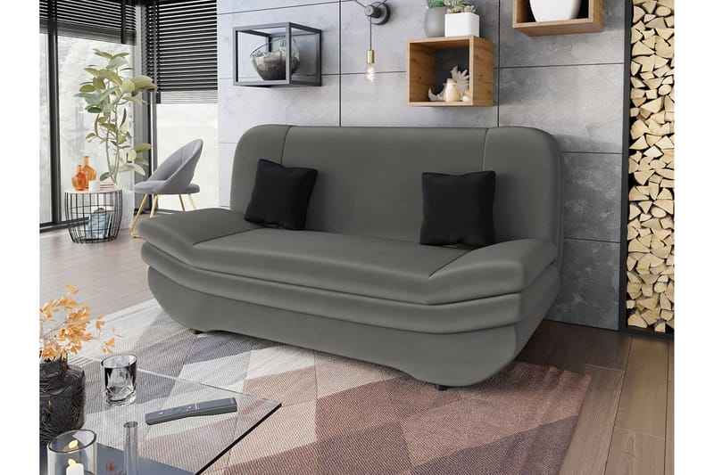 Figurelle 2-seter Rektangulær Sovesofa med Oppbevaring i Fløyel - Grå|Svart - Møbler - Sofaer - Sovesofaer