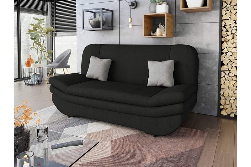 Figurelle 2-seter Rektangulær Sovesofa med Oppbevaring i Stoff - Svart|Grå - Møbler - Sofaer - Sovesofaer
