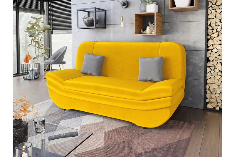 Figurelle 2-seter Utbrettbar Sovesofa 130x190 cm med Oppbevaring i Fløyel - Gul - Møbler - Sofaer - Sovesofaer