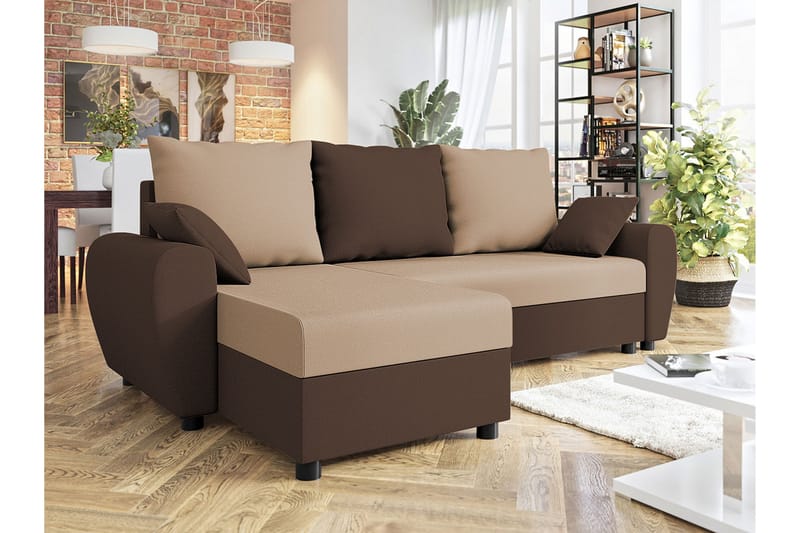 Fionara 3-seters Hjørnesovesofa - Beige/Brun - Sovesofaer - Hjørnesovesofa