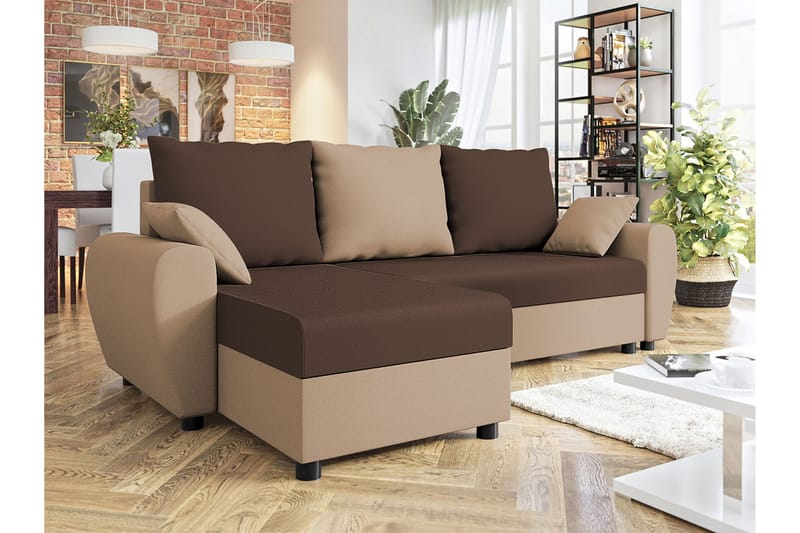 Fionara 3-seters Hjørnesovesofa - Brun/Beige - Sovesofaer - Hjørnesovesofa