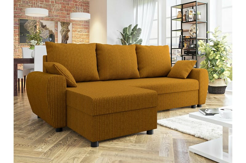 Fionara 3-seters Hjørnesovesofa - Gul - Møbler - Sofaer - Sovesofaer