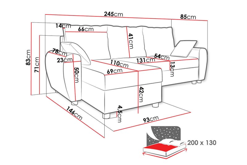Fionara 3-seters Hjørnesovesofa - Lysegrå - Møbler - Sofaer - Sovesofaer