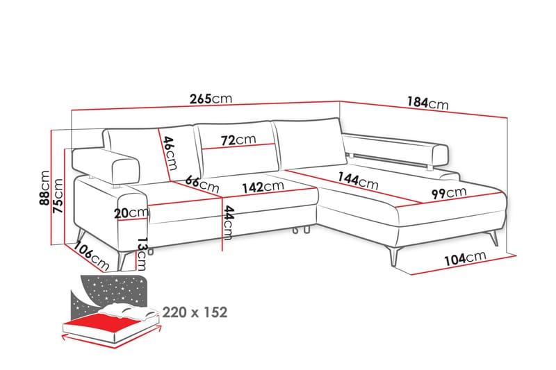 Fito Sovesofa med Sjeselong 3-seter - Beige - Møbler - Sofaer - Sovesofaer