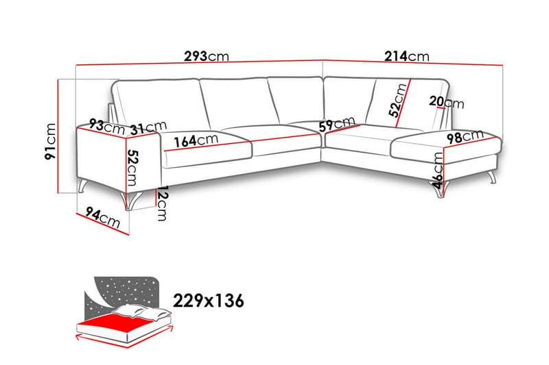 Flavio Hjørnesovesofa 293x214x91 cm - Møbler - Sofaer - Sovesofaer