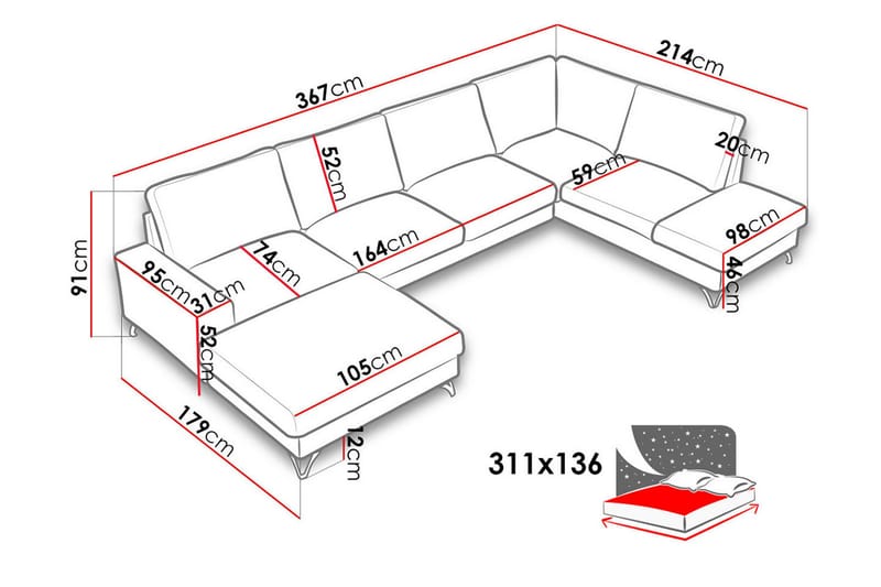 Flavio Hjørnesovesofa 367x214x91 cm - Møbler - Sofaer - Sovesofaer