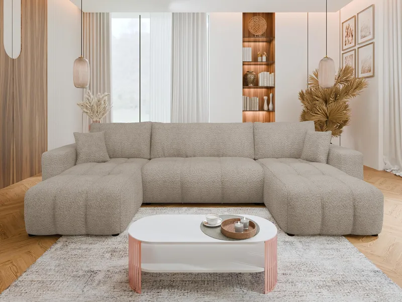 Flo Sovesofa med dobbel sjeselong 4-seter - Beige - Møbler - Sofaer - Sovesofaer