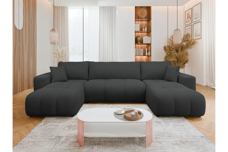 Flo Sovesofa med Dobbel Sjeselong 4-seter - Grå - Møbler - Sofaer - Sovesofaer