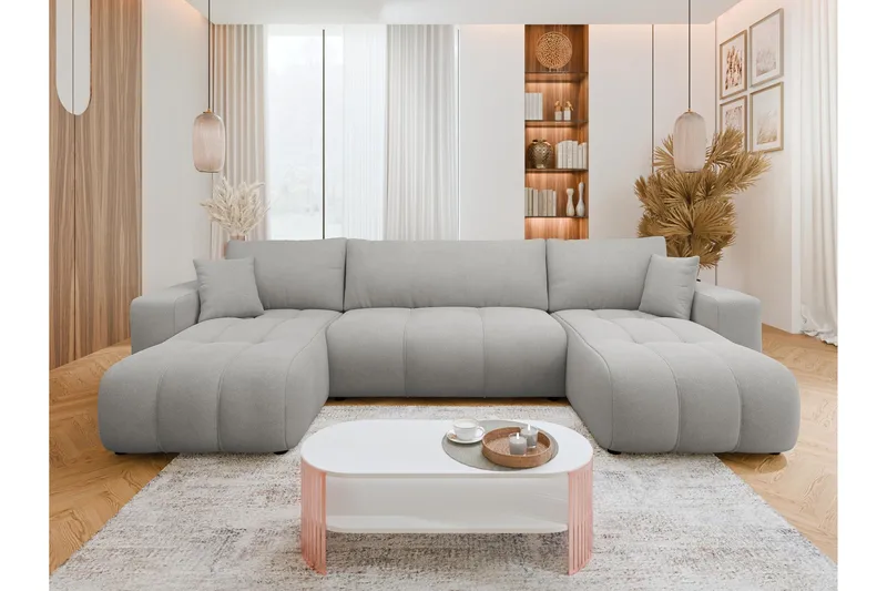 Flo Sovesofa med Dobbel Sjeselong 4-seter - Grå - Møbler - Sofaer - Sovesofaer